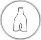 A minimalist black line drawing of a bottle centered inside a dotted circular border on a white background.